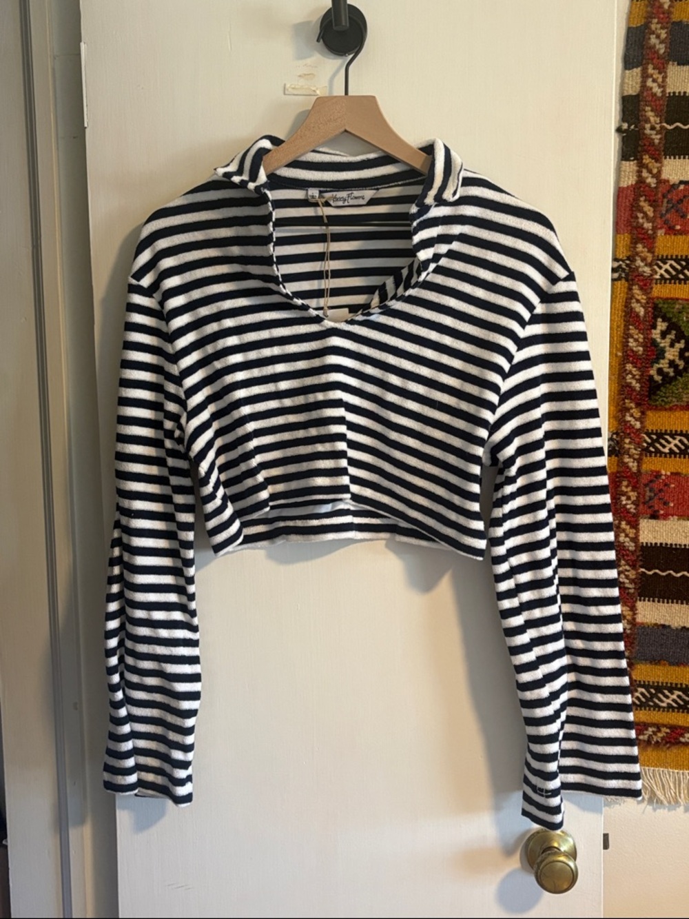 Kenny Flowers The Hamptons long sleeve striped terry pullover crop top